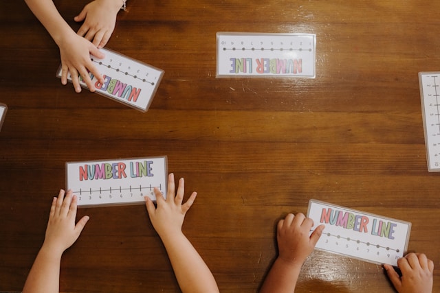 Children learning using a number line